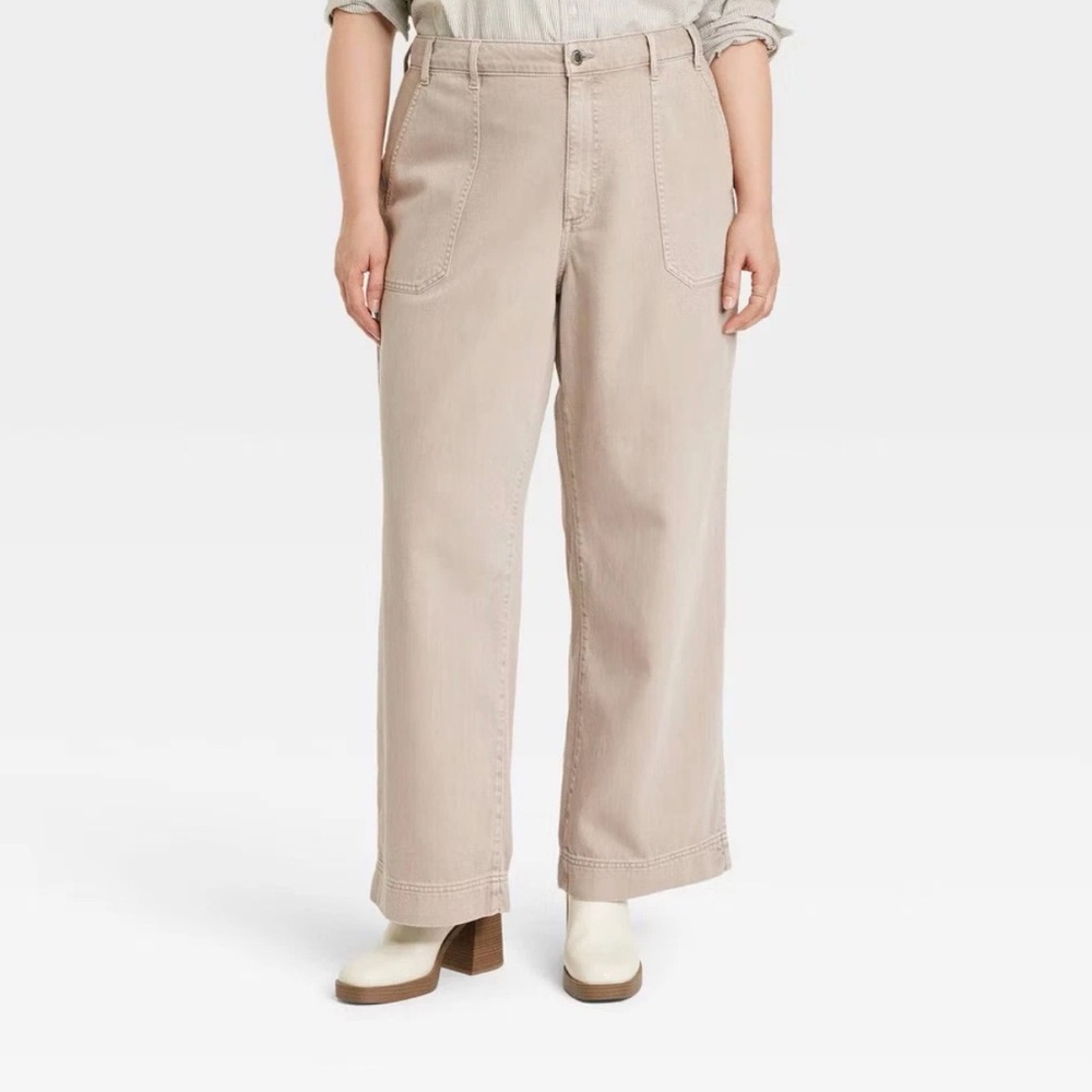Universal Thread Khaki Tan Cotton High Rise Wide Leg Jeans Size 16